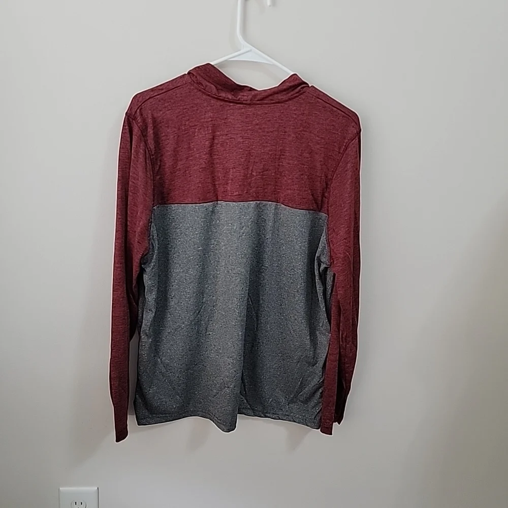 Real Essentials Mens Active DryFit Long Sleeve Pullover-1/4 Zip Gray/Maroon Sz L